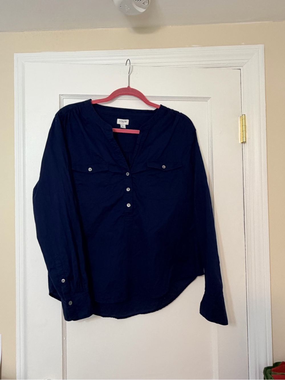 Jcrew Navy Long-Sleeve Button Pullover Top